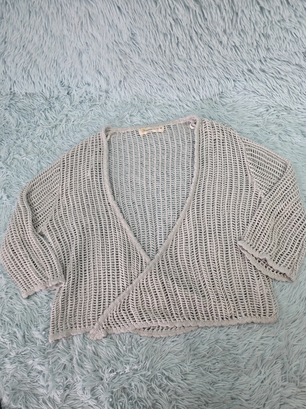 Ocean Drive Gray Open Knit Cropped Wrap Cardigan‎ Sweater M